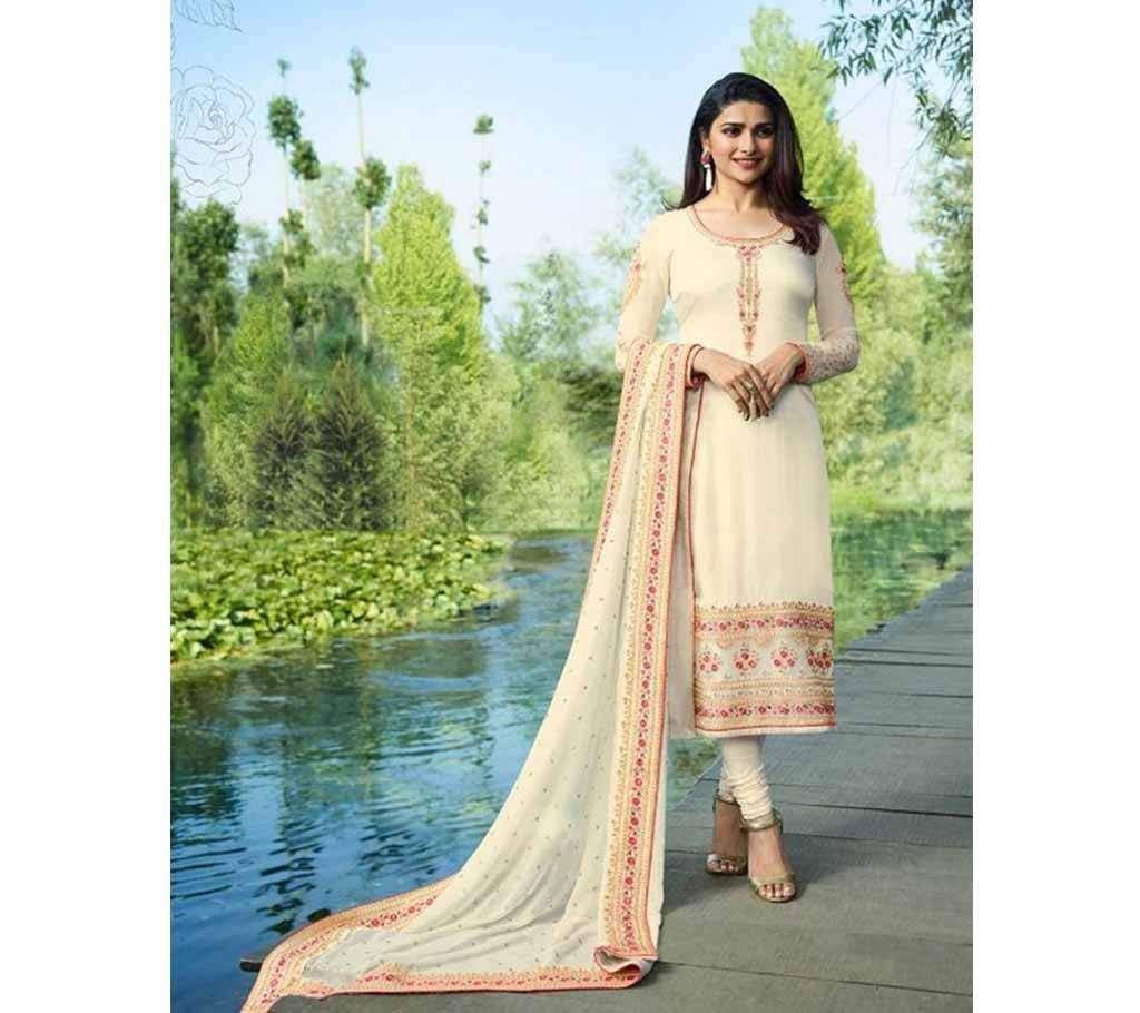 Un-stitched 3pc - India Catalog Bangladeshi Copy - Cream With Matching Orna