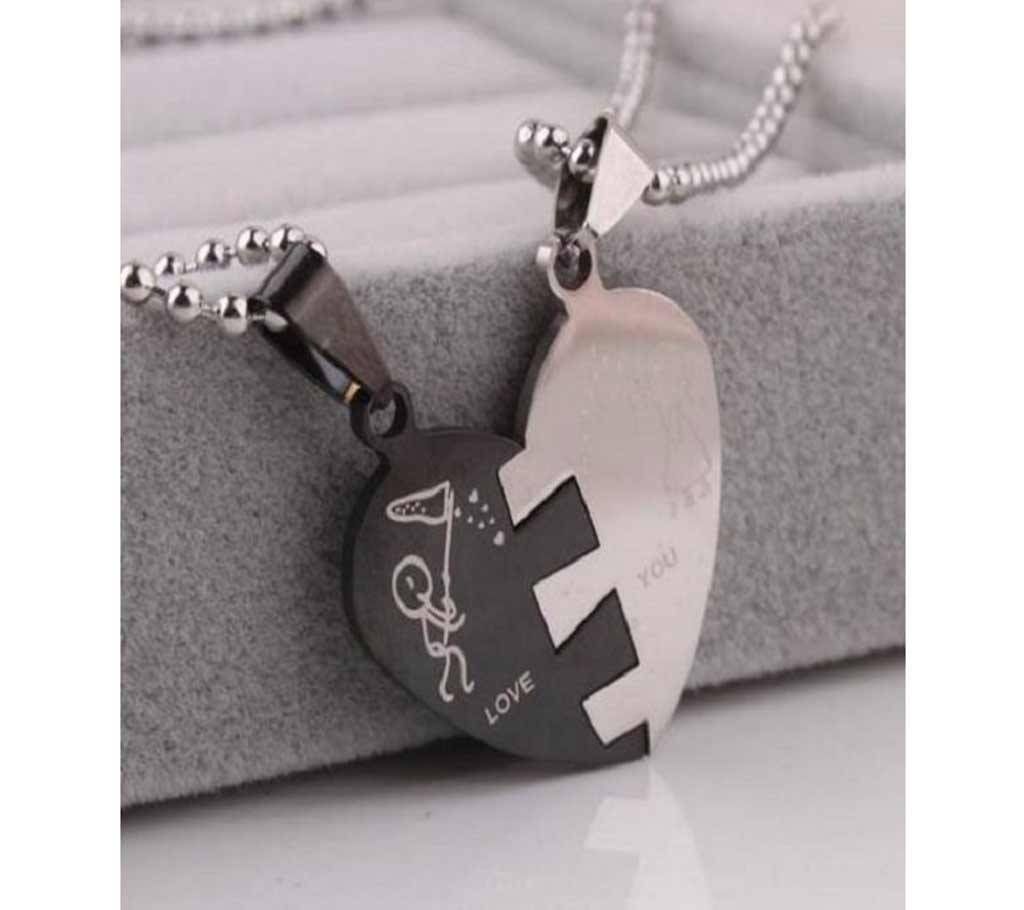 Lovers In half heart pendant necklaces bead chain for men women Stainless Steel necklace