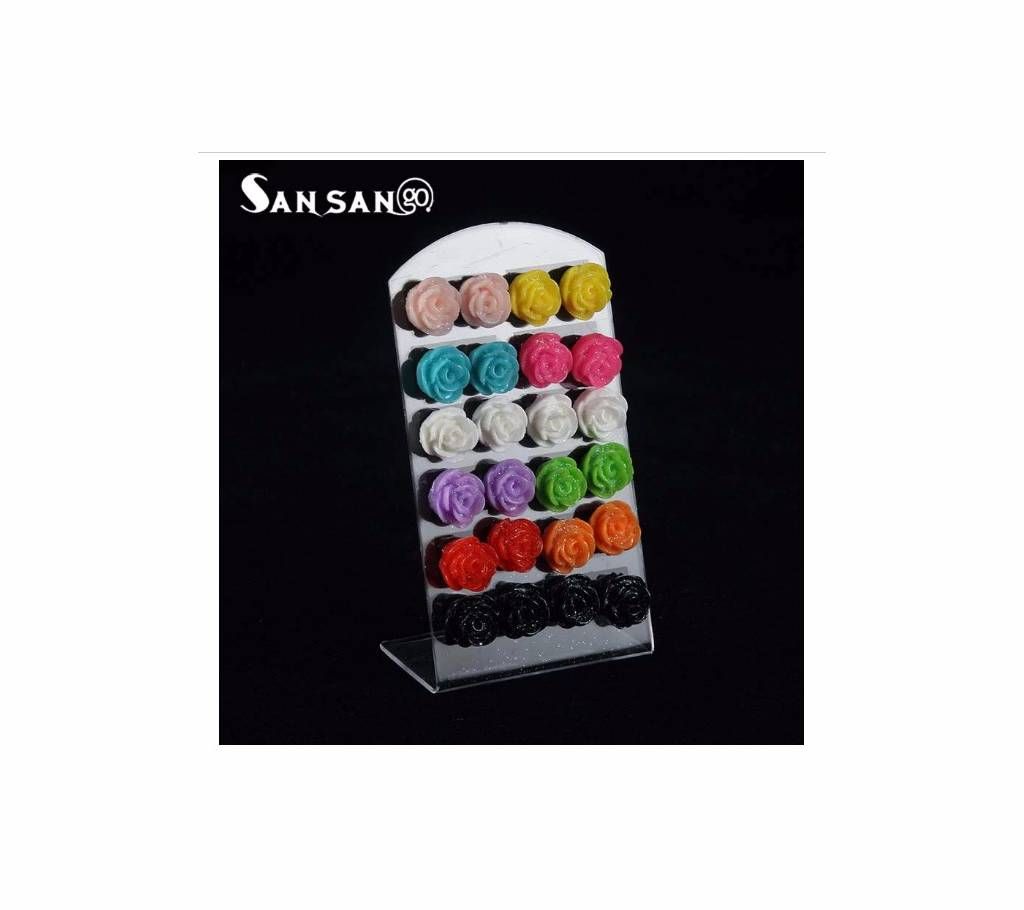 12 pairs Mixed Colorful Rose Flower Stud Earring