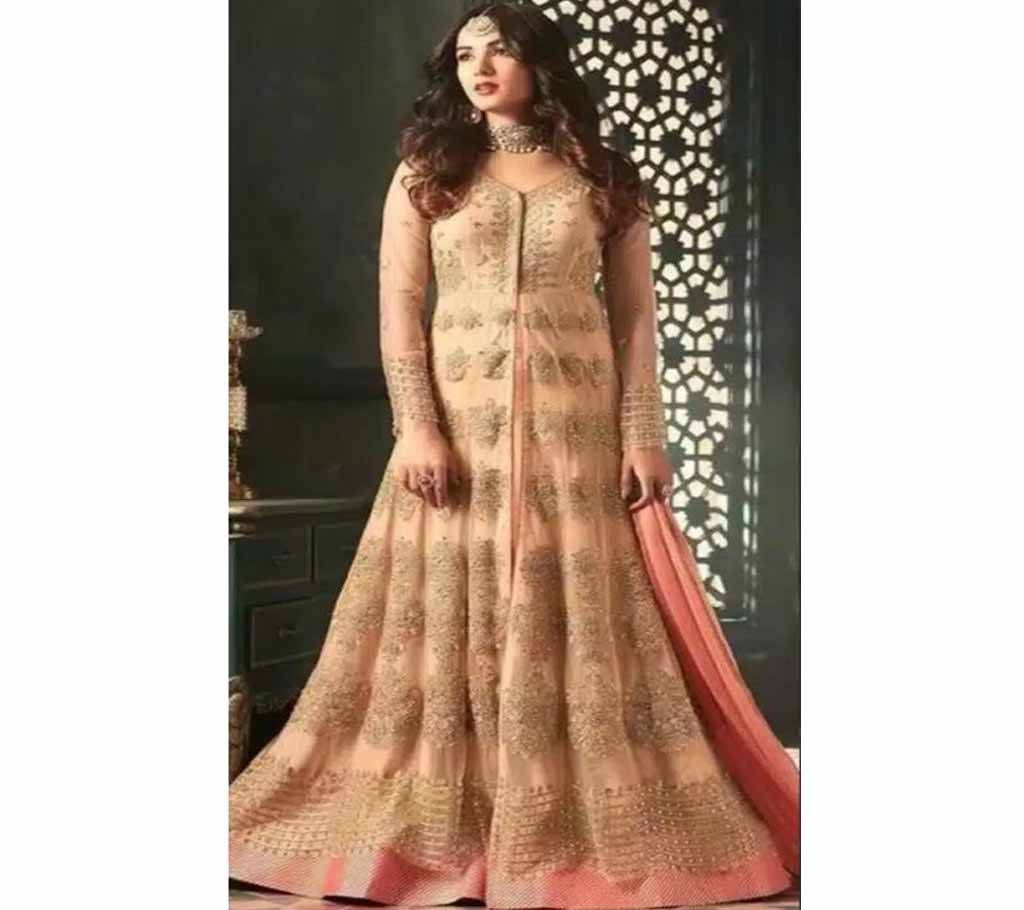 Net Floral Thread Embroidery Abaya Style Front Slit Anarkali Suit With Dupatta