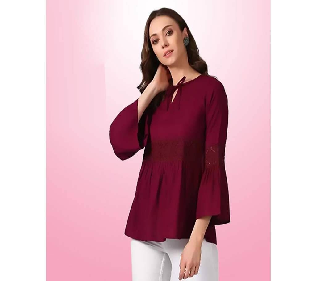 Remanika Party Flared Sleeve Solid Women Maroon Top