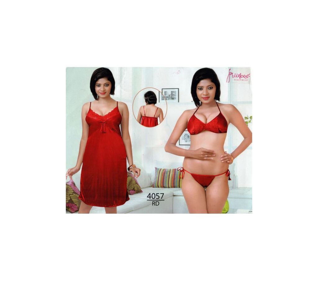 Fashionable Three Part Nighty-4057 RD