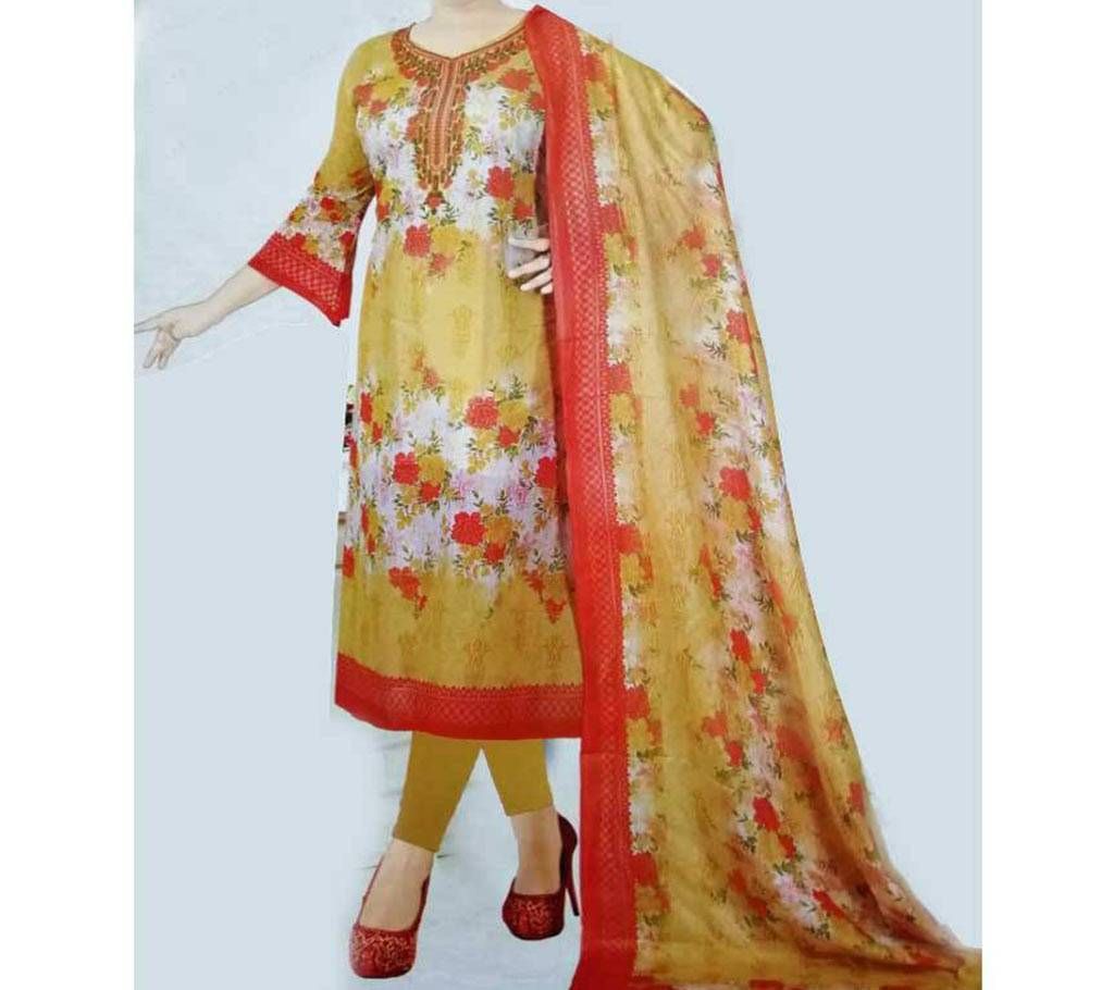 Unstiched Cotton Printed Three Piece