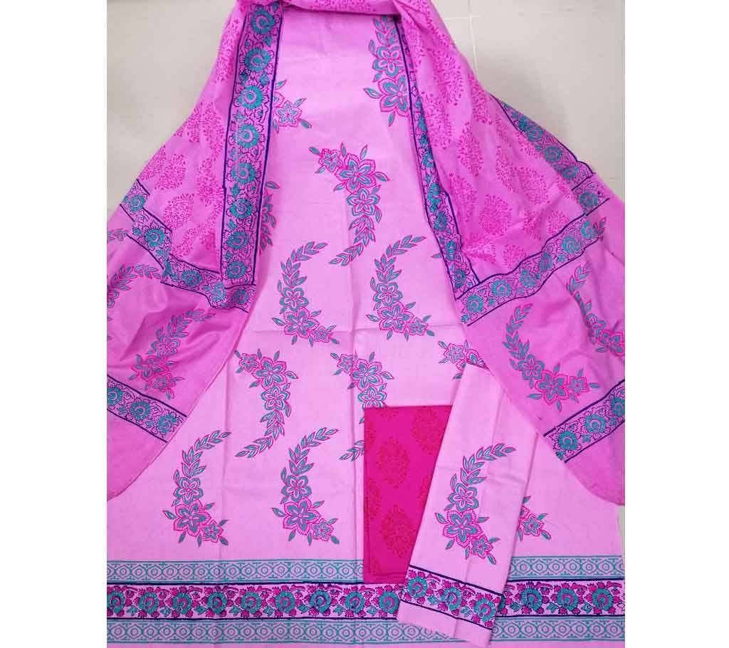 Unstitched Deshi Cotton 3Pcs with Cotton Orna - 27 - Light Purple with Flower Shape Design