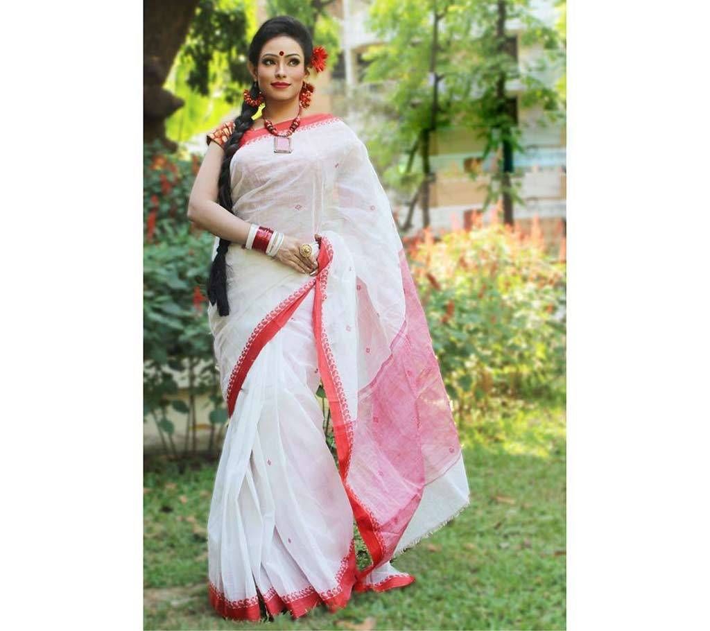 Red & White Combination Cotton Sharee 