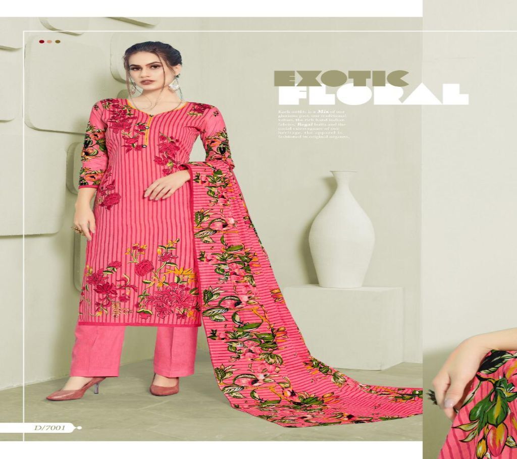 Unstitched Pink Color Lawn Print Indian Salwar Kameez