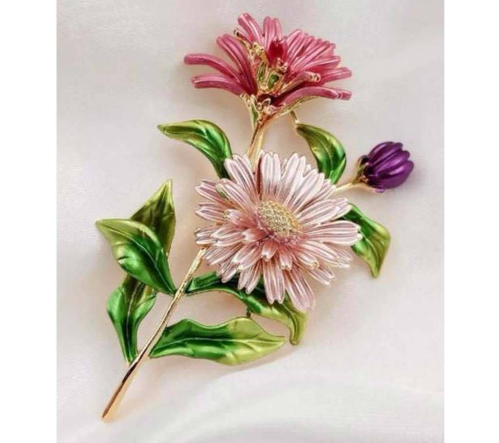 Vintage Enamel Long Stem Leaves Brooches