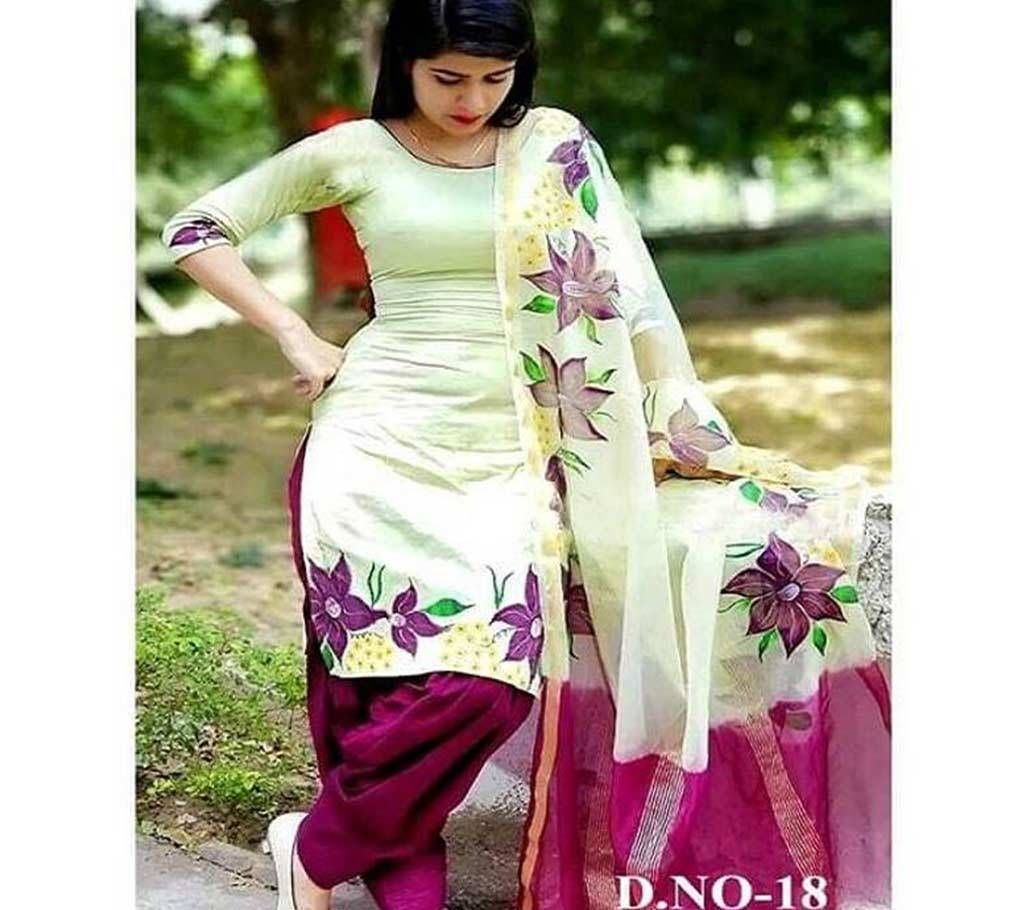 Unstitched Block print Shalwer Kameez for Women[3pcs]