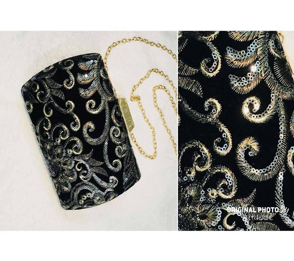 Velvet Black Designful Stylish Hand Bag For Women
