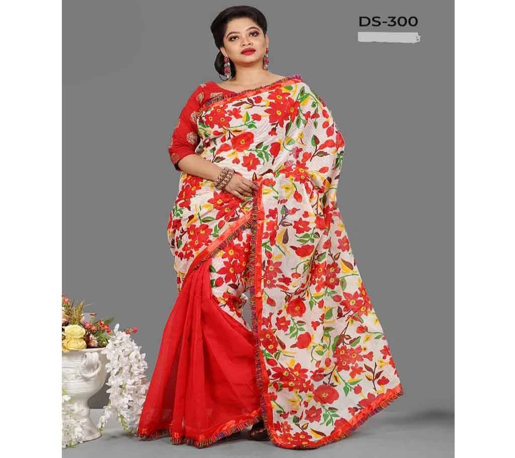 Coton Kota Butics Saree With Blouse Piece-Red