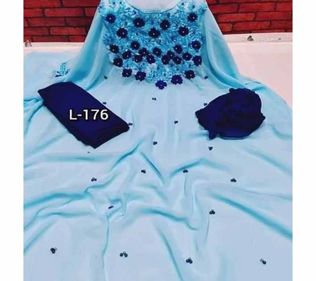 Semi Stitched Indian Weightless Georgette -embroidery 3 Piece For Women-13 