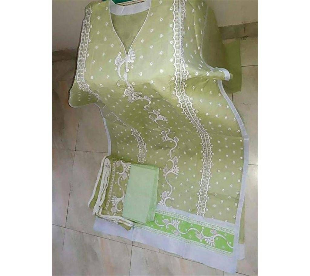 un stitched orgendi three piece 