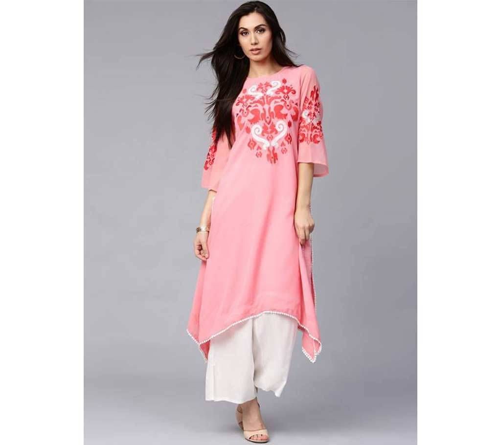 Pink georgette Hand Embroidered  Semi Ready Kurti