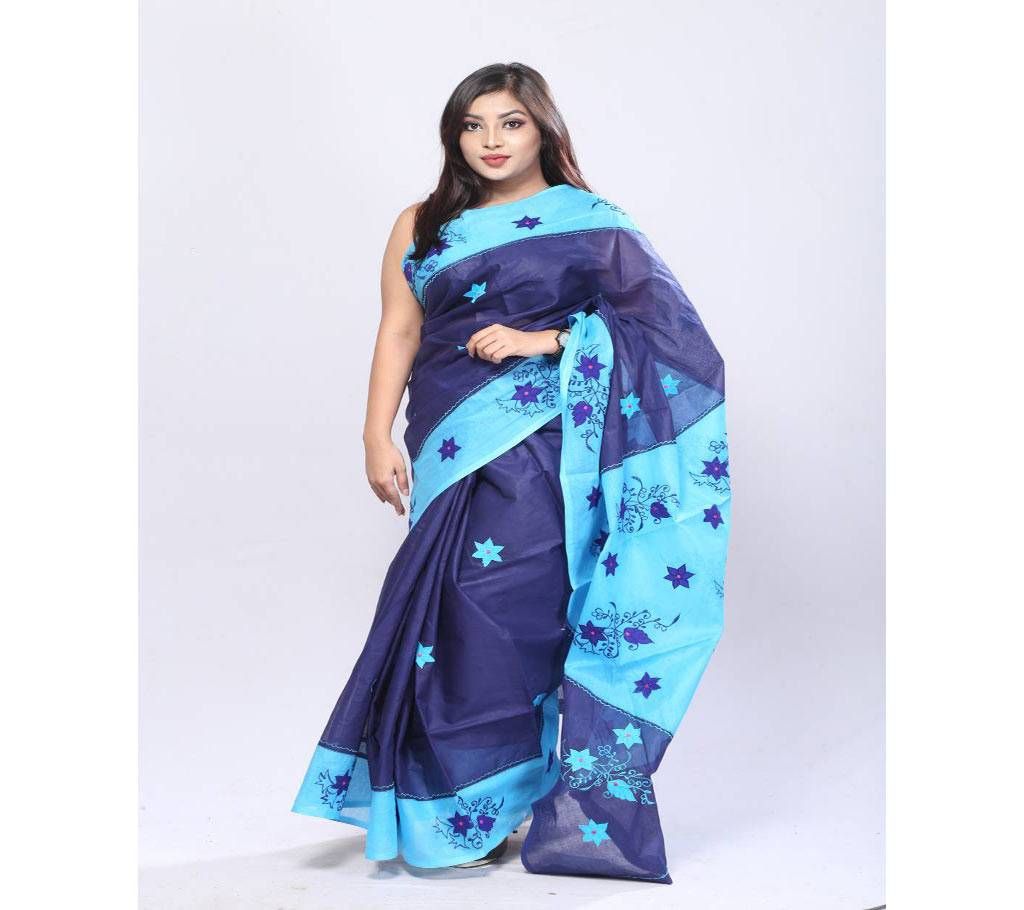 Hand Embroidery Saree -Sky blue & Dark blue