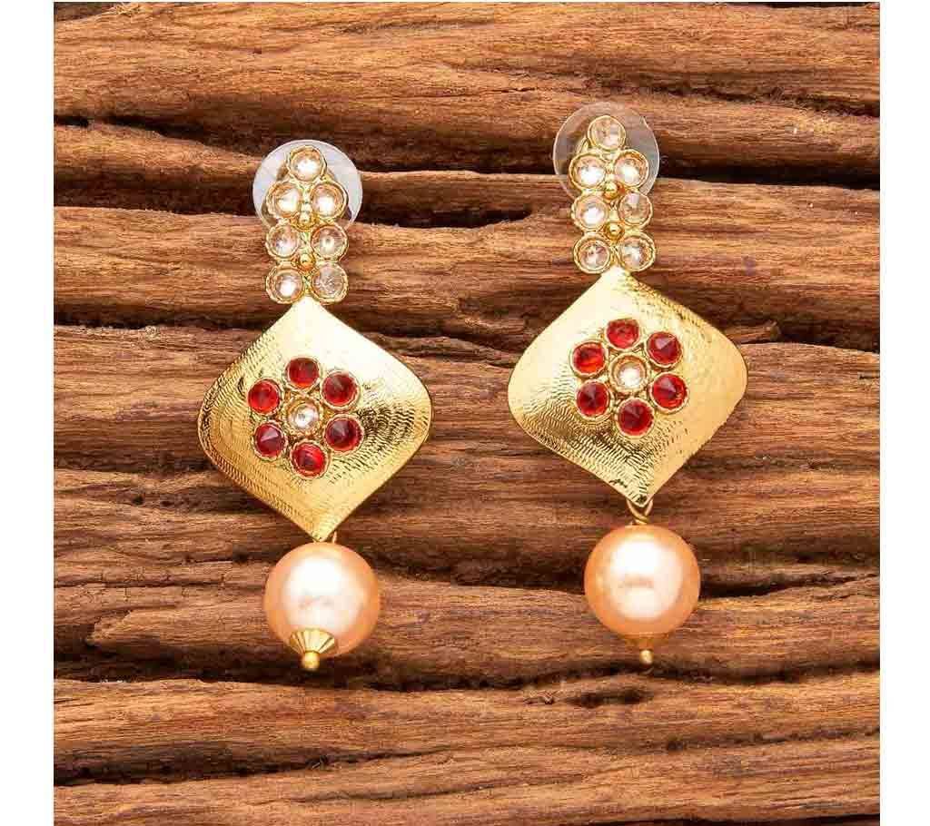 INDO WESTERN SHORT EARRINGS WITH MEHNDI PLATING 9014 (by Pink Point - KJ9014)