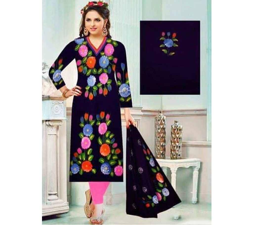 Unstitched Navy Blue Printed Shalwar Kameez