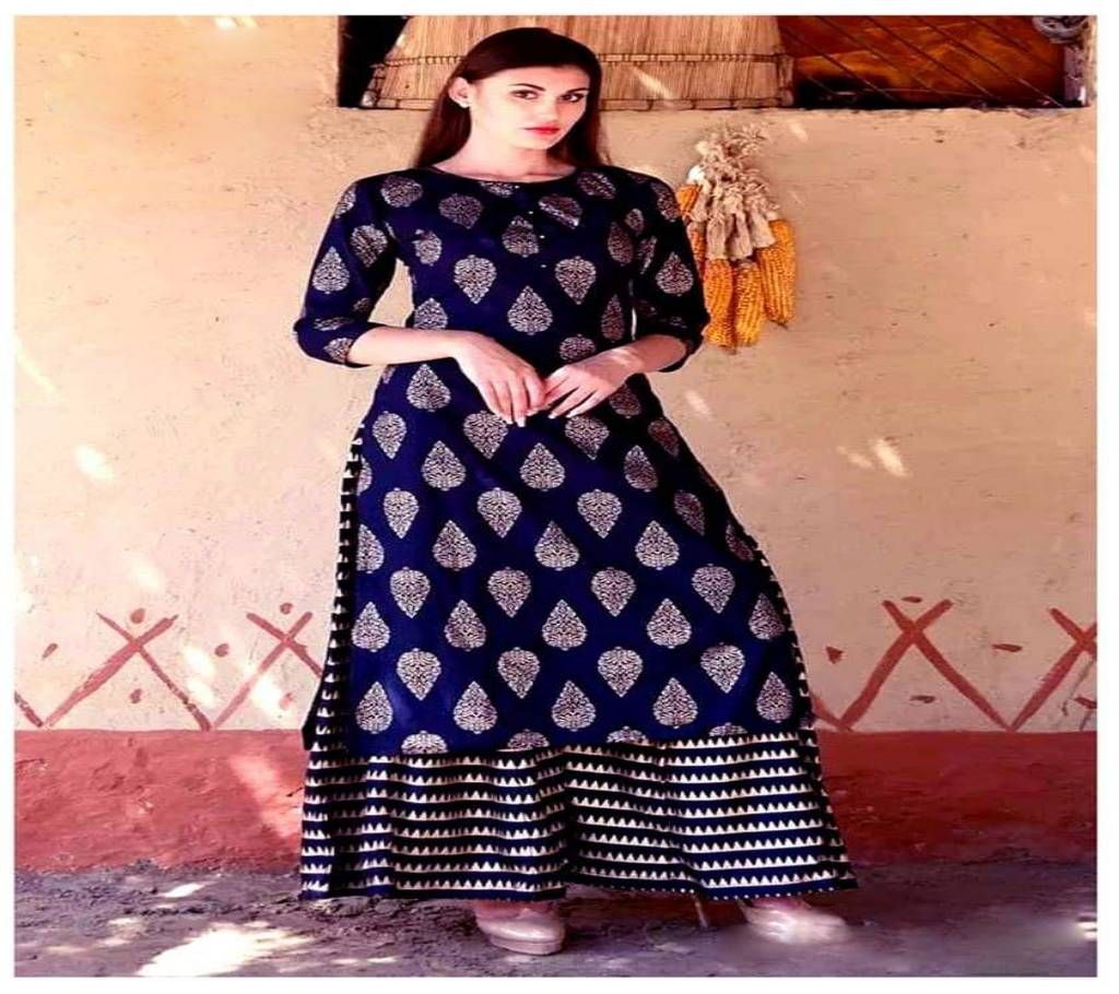 Cotton Block 3pc - Blue Color with Gold Color Multi Block print - DNO409(2)