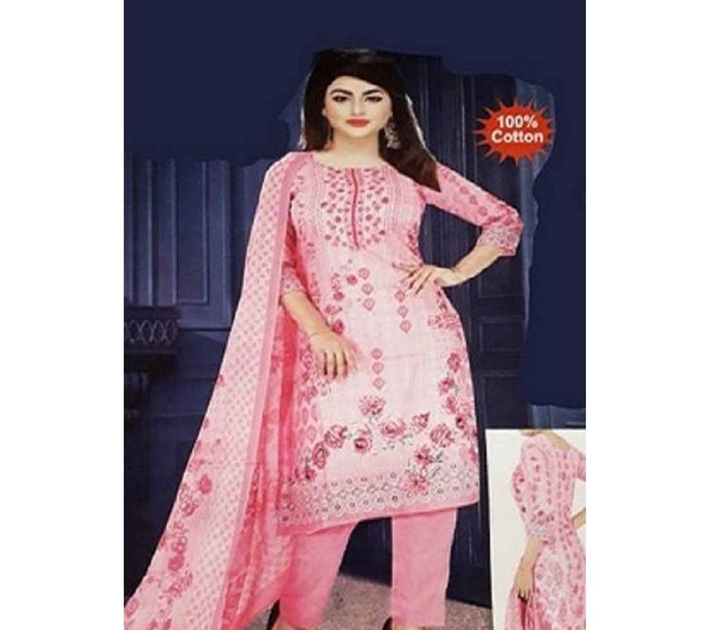 Pink color 100% Cotton Unstitched Three Piece for Women - Copy