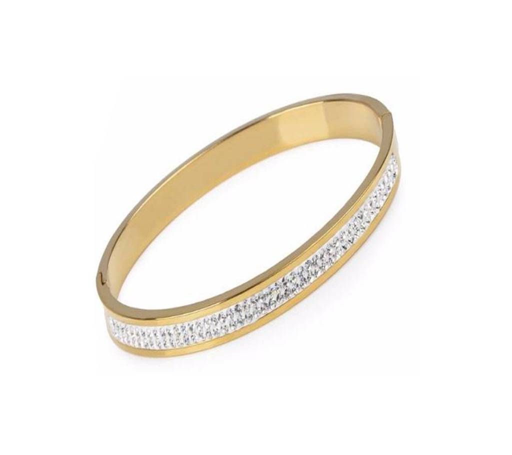 Luxury 2Rows Rhinestone Gold Color Stainless Steel Bangle