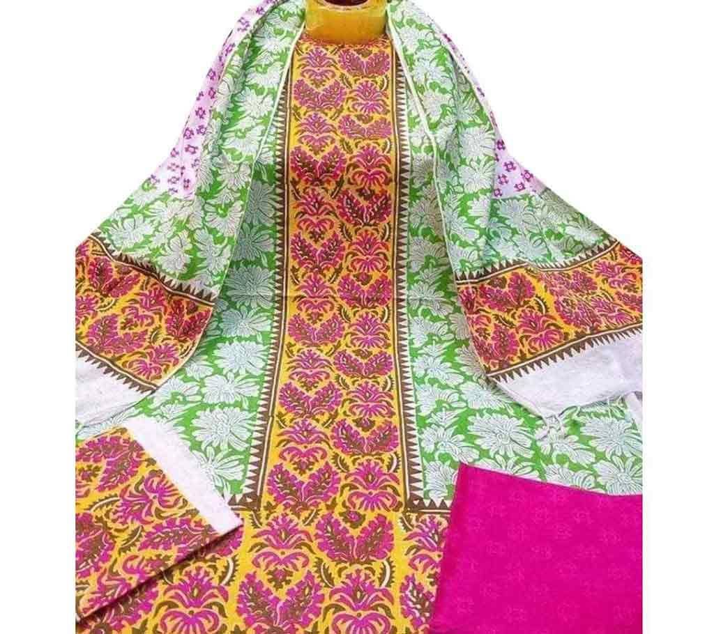 Unstriched Regular Block Design Cotton Three Piece