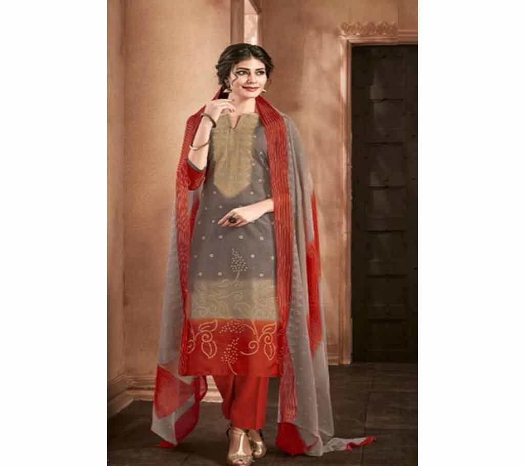Unstitched Alok Suit Present Rainbow Cambric Cotton - 313010 - Ash - VNK Cotton Three piece
