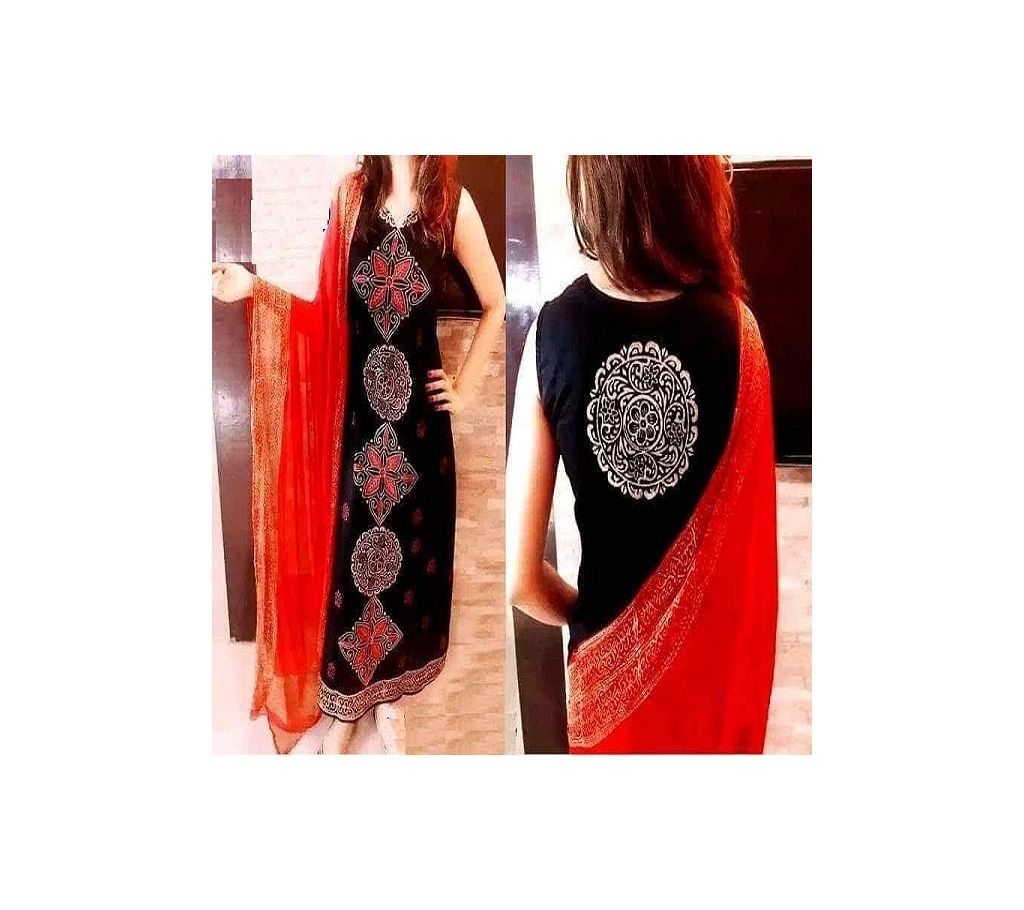 Un-stitched skin printed cotton salwar kameez seblock-494