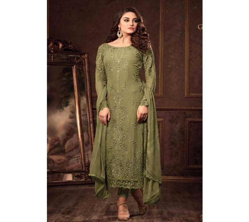 Unstitched Bottle Green Georgette Three Piece (Copy)