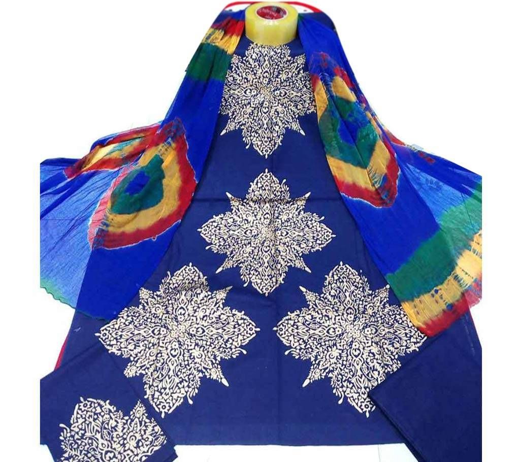 Unstitched Block Printed Cotton Salwar Kameez (Replica)