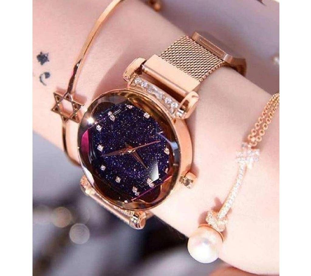 Magnet Analog Watch for Women  Golden