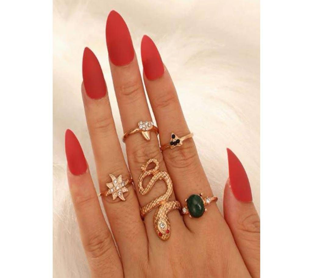 5Pcs Gold Color Rhinestone Rings for Women