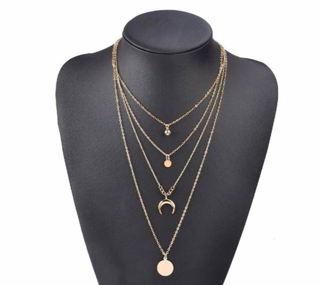 Multilayer Choker Long Moon Pendant Chain Necklaces For Women