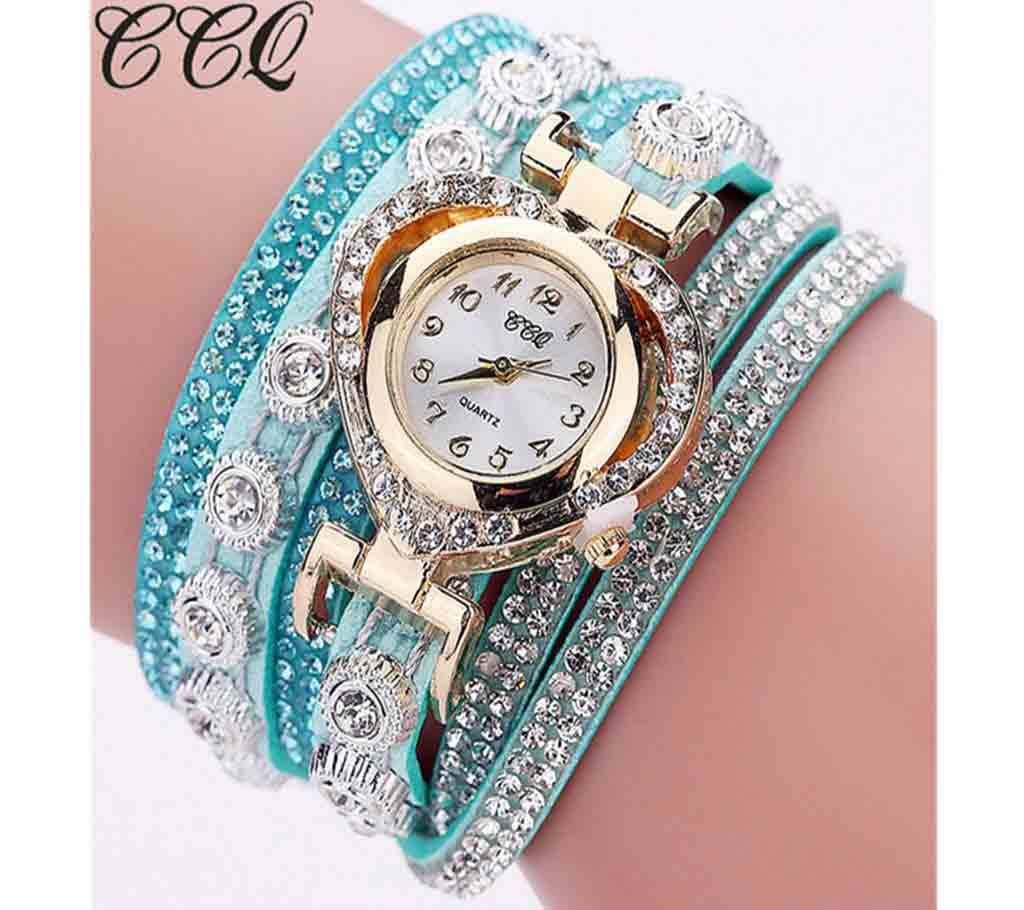 Ladies Bracelet Watch Stone Work-Sky Blue