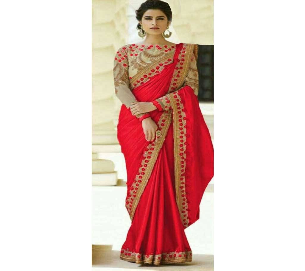 Indian Georgette Saree Without Blouse Piece RED