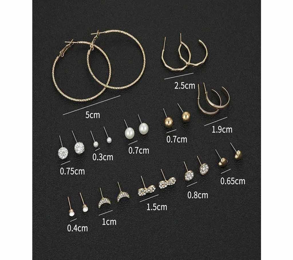 Korean Square Zircon Stud Earrings Rhinestone Set Earrings-12 Pair