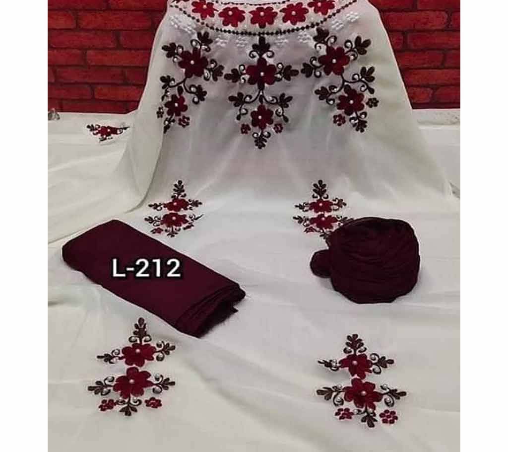 Semi Stitched Indian Weightless Georgette -embroidery 3 Piece For Women-14 