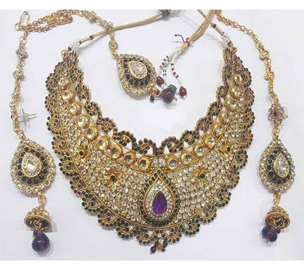 Gold Plated Stone Setting Indian Necklace Set