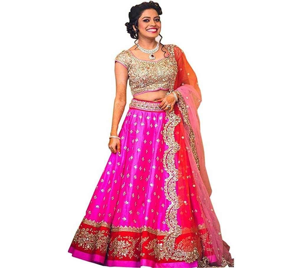 Womens Bangalore Silk Embroidered Lehenga Choli - Copy