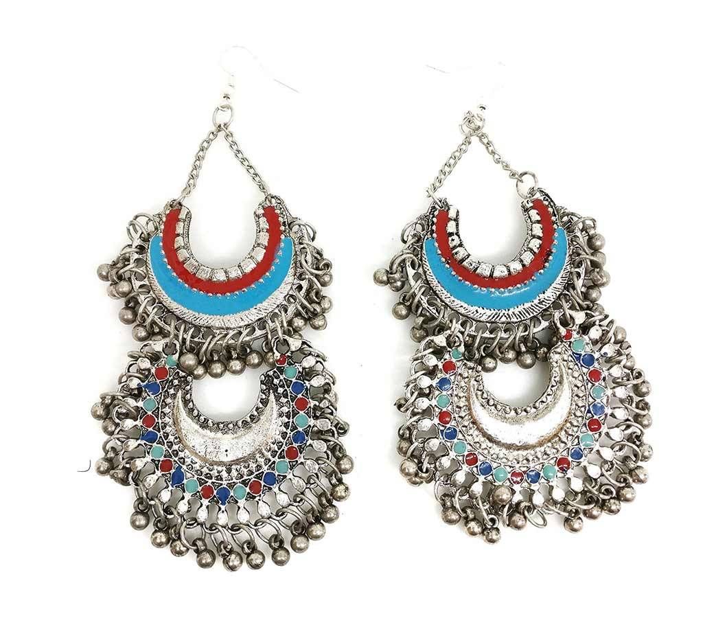 German Silver Afghani Tribal Dangler Hook Long Earrings (by Zylph - ZYEDB)