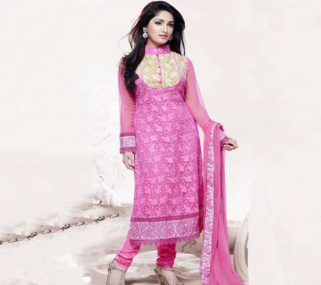 Unstitched Georgette Heavy Embroidery Work Three pcs - Copy