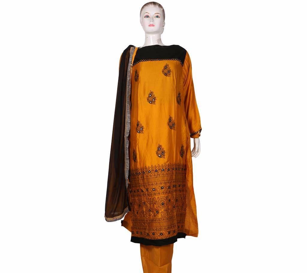 Semi stitched Linen Embroidery Three Piece
