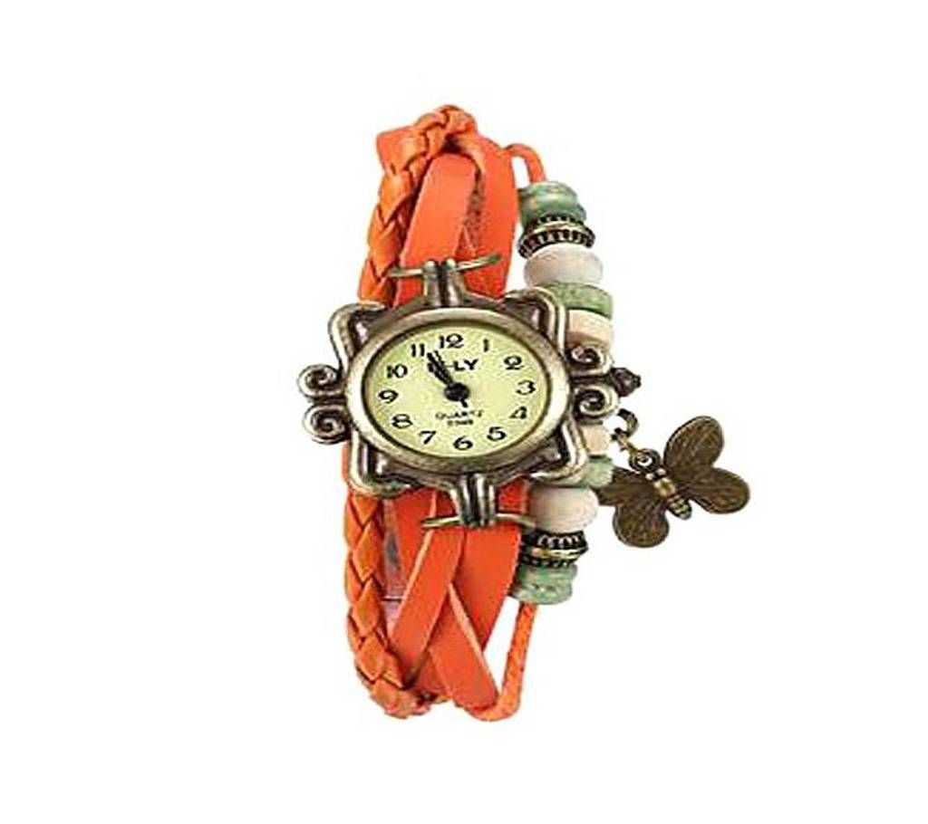 Orange Leather Butterfly Vintage Watch for Women