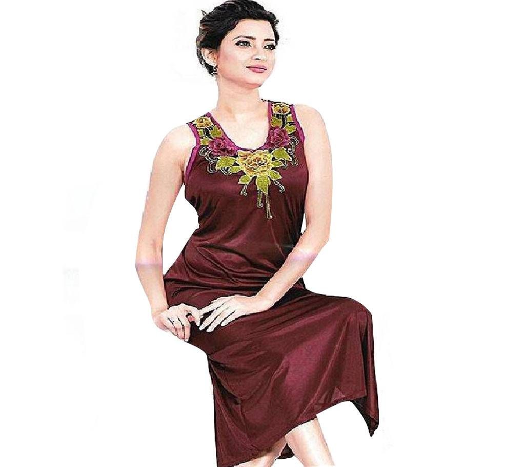 Dark Maroon Silk Night Wear for Women