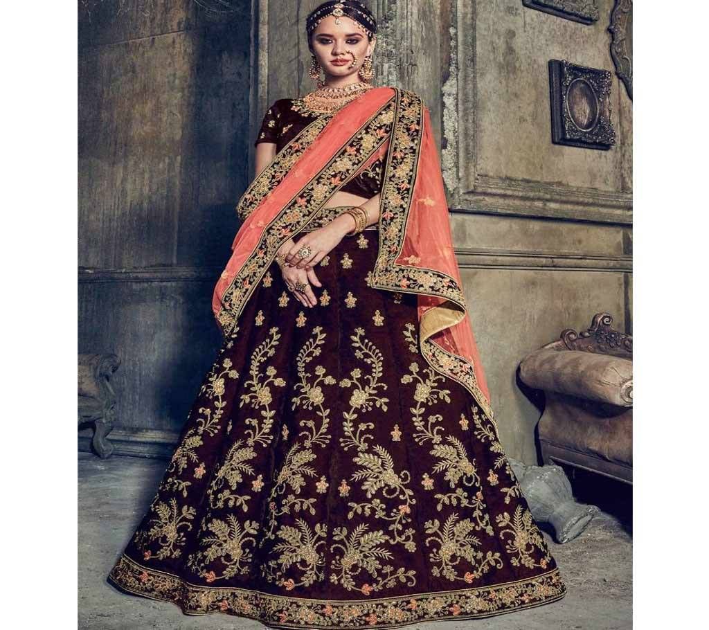 Unstitched FASHIONABLE coffee COLOR  DESIGNER with embroidery LEHENGA CHOLI surbhi 035