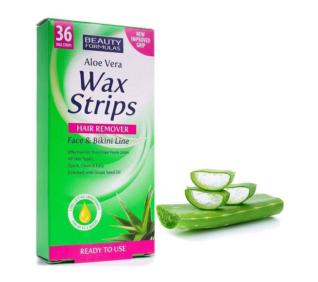 Beauty Formulas Face And Bikini Line Hair Removal Wax Strips Aloe Vera 36 Pcs UK