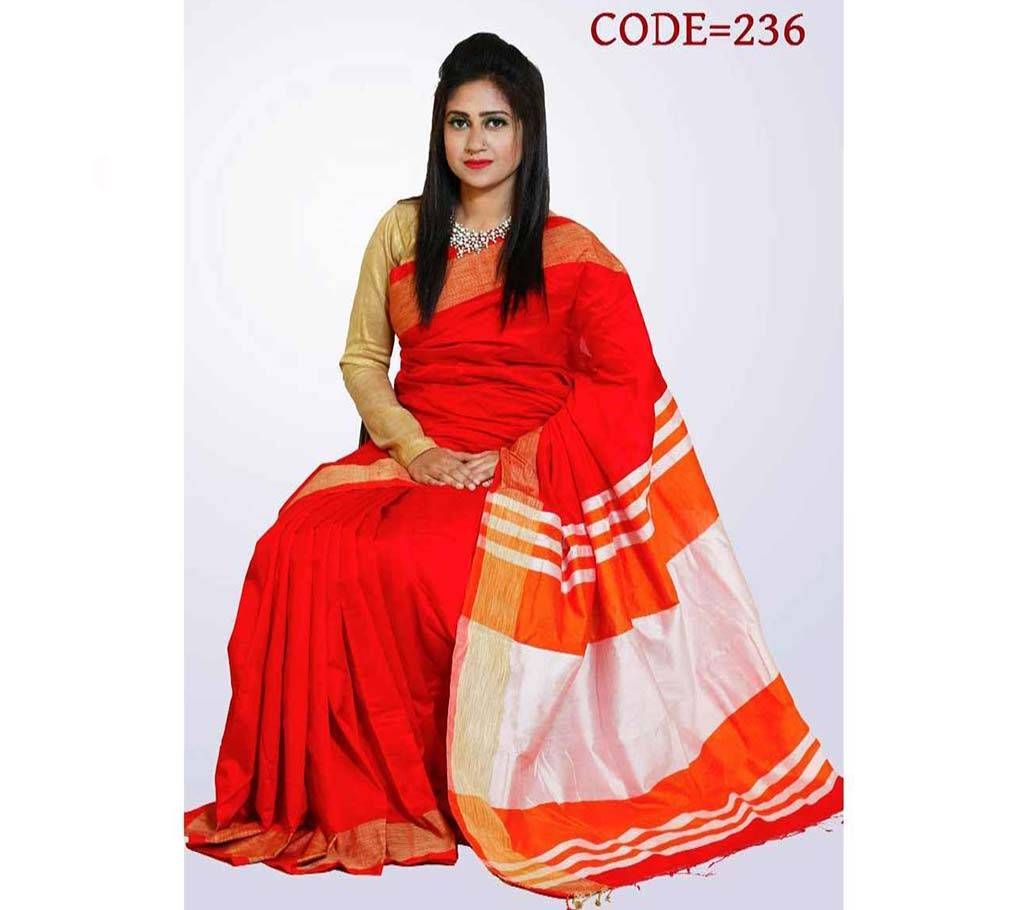 Red & White Soft Toshor Silk Sharee