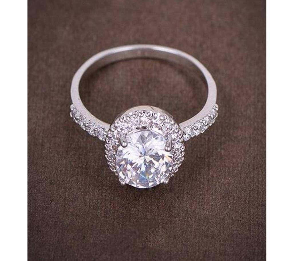 Women White Stone Finger Ring (Size:8)