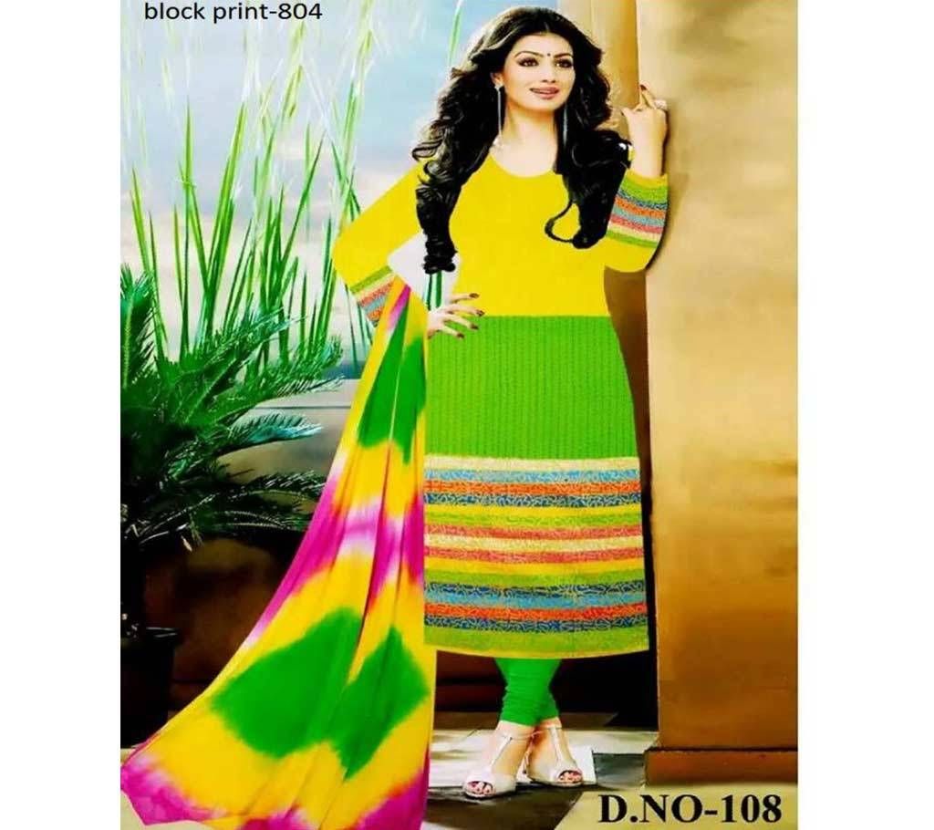 Unstitched block printed Rajdhani voyel cotton Salwar Kameez St block-804
