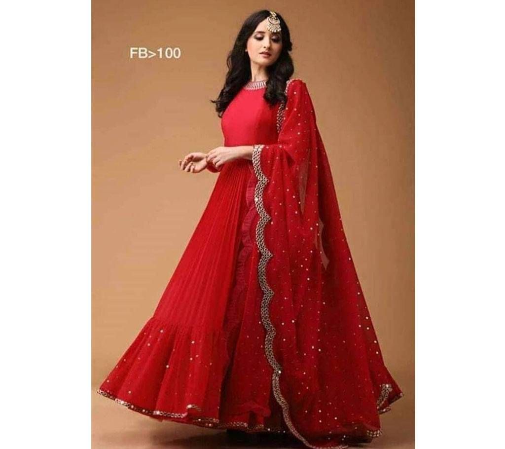 Red Semistich gown  Inner & saloyar soft silk