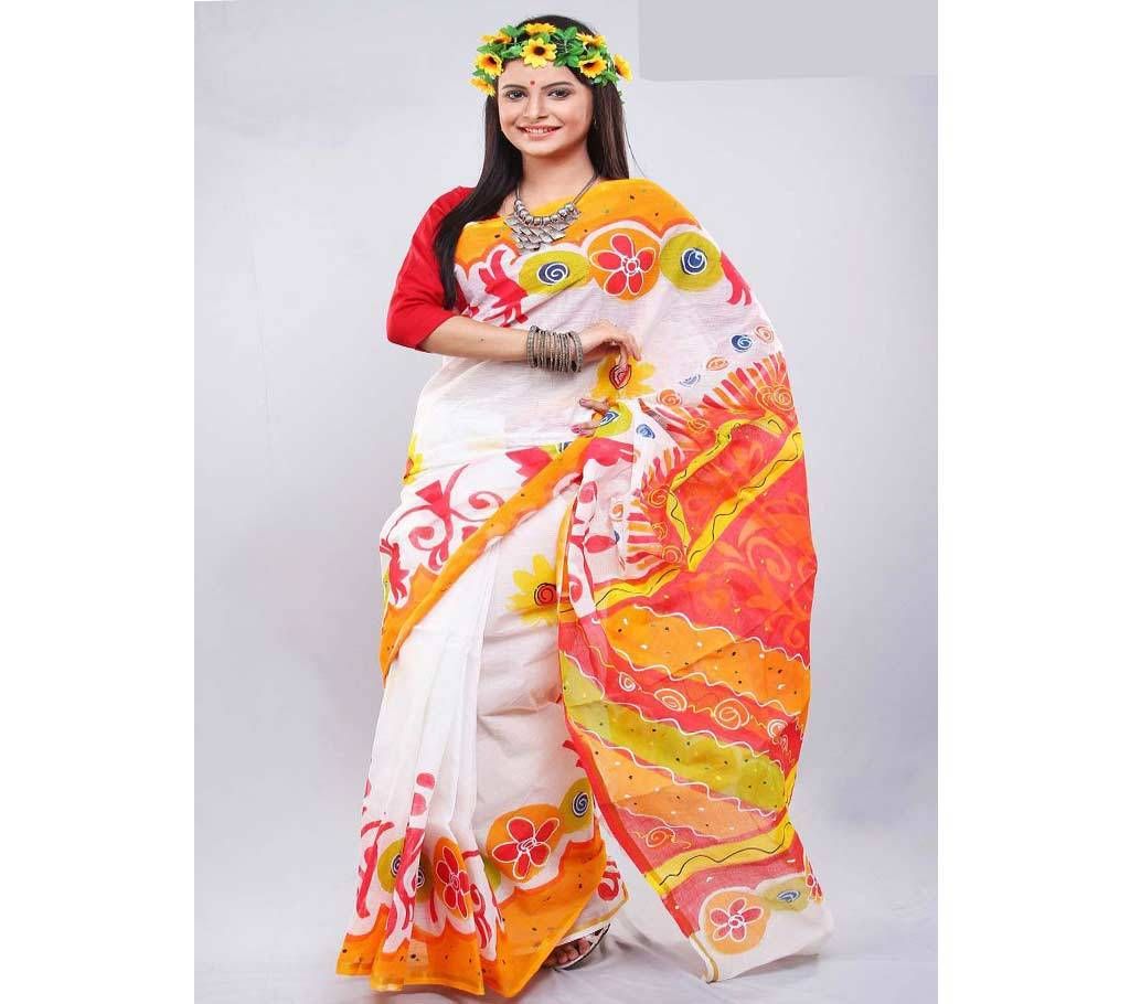 Hand Painted Floral Print Cotton Sharee