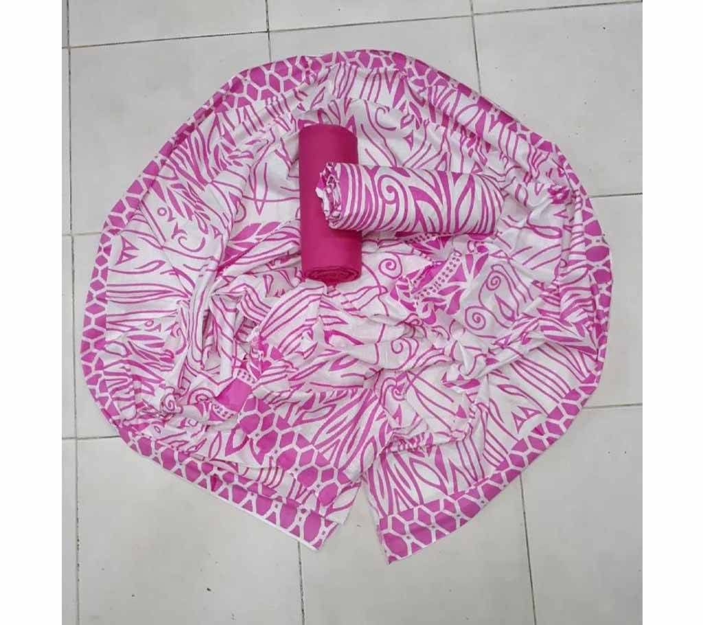 Joypuri Cotton Screen Print - White Color With Pink Color Multi Design